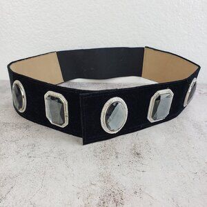 Chico's Velvet Corset Wide Belt Black Crystal Gemstone Rhinestone Embellished M